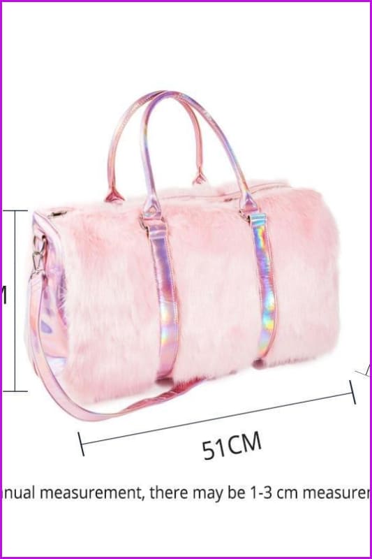 Large Tote Plush Pink Faux Fur Travel Bag F14188 - Furdela