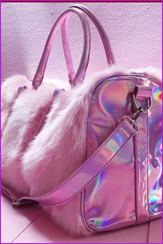 Large Tote Plush Pink Faux Fur Travel Bag F14188 - Furdela