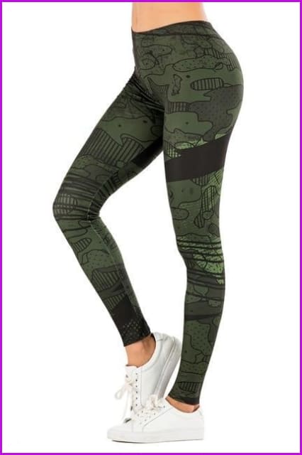 Leaf Printing High Waist Slim Fitness Pants DE111 - Furdela