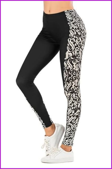 Leaf Printing High Waist Slim Fitness Pants DE111 - Furdela