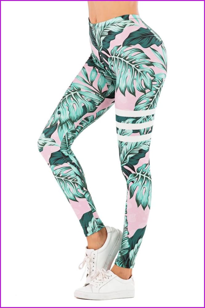 Leaf Printing High Waist Slim Fitness Pants DE111 - Furdela