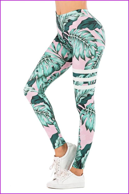 Leaf Printing High Waist Slim Fitness Pants DE111 - Furdela