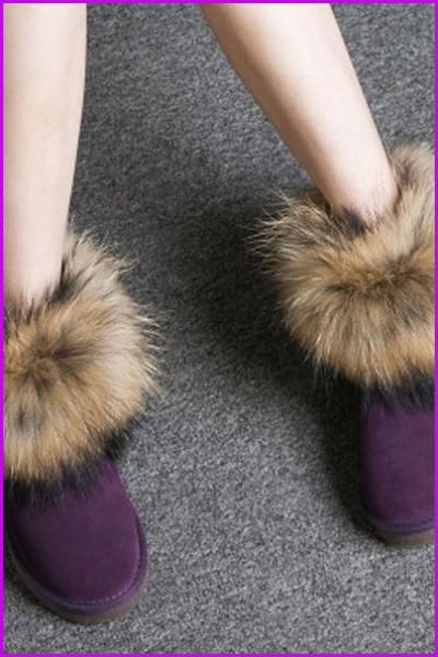 Leather Real Fox Fur Warm Black Round Toe Casual Snow Boots F1267 - Furdela Wholesale