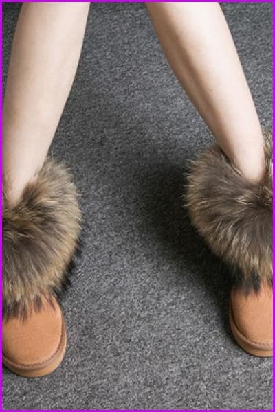 Leather Real Fox Fur Warm Black Round Toe Casual Snow Boots F1267 - Furdela Wholesale