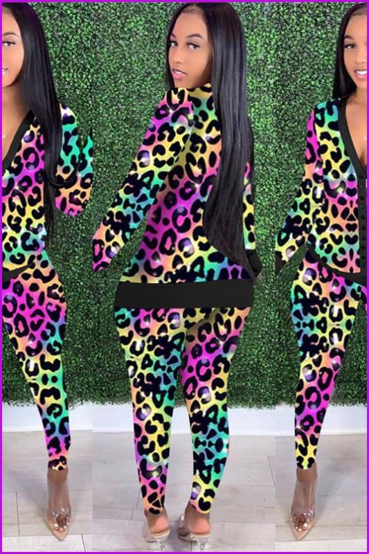 Leopard Legging Tracksuit Fitness Two Piece Set F1521 - Furdela