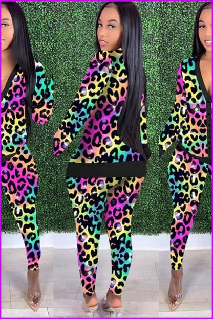 Leopard Legging Tracksuit Fitness Two Piece Set F1521 - Furdela