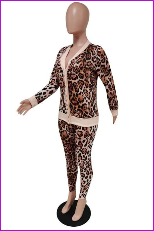 Leopard Legging Tracksuit Fitness Two Piece Set F1521 - Furdela