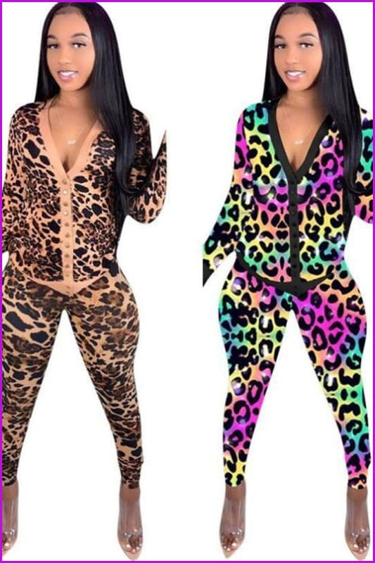 Leopard Legging Tracksuit Fitness Two Piece Set F1521 - Furdela