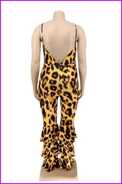 Leopard Print Backless Bell Bottom Plus Size Jumpsuits F1919 - Furdela