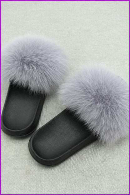 Light Grey Fox Full-Pelt Fur Sliders DF003 - Furdela Wholesale