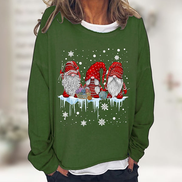 Women's Sweatshirt Pullover Active Streetwear Green Black Blue Graphic Snowflake Gnome Loose Fit Christmas Round Neck Long Sleeve S M L XL XXL 3XL PC119