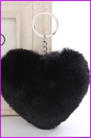 Lovely Heart Shaped Pom Poms Fluffy Fur Pompom Keychain Rabbit Fur - Furdela Wholesale