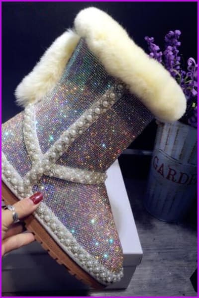 Luxury Bling Colorful Snow Boots Real Fur Platform DF083 - Furdela Wholesale