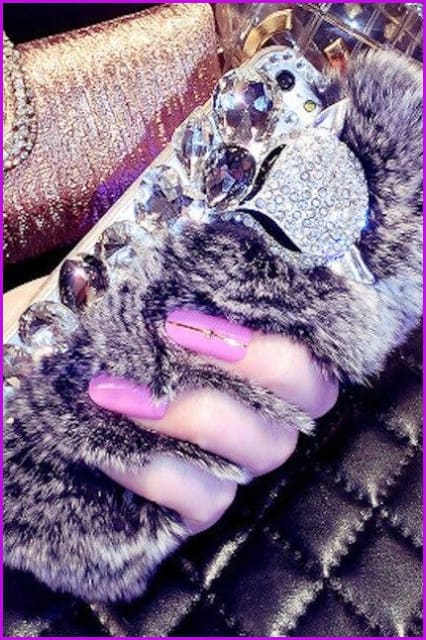 Luxury Fancy Diamond Crystal Stones Furry Phone Case Back Cover DE286 - Furdela