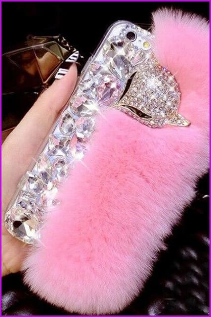 Luxury Fancy Diamond Crystal Stones Furry Phone Case Back Cover DE286 - Furdela