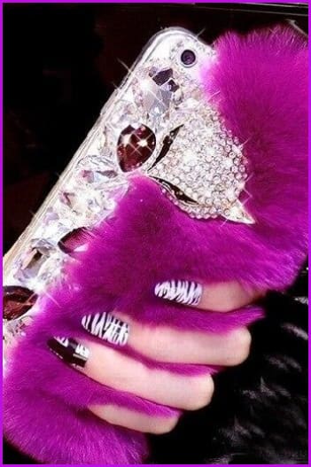 Luxury Fancy Diamond Crystal Stones Furry Phone Case Back Cover DE286 - Furdela