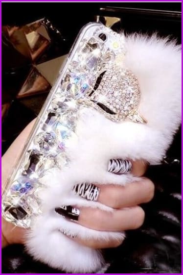 Luxury Fancy Diamond Crystal Stones Furry Phone Case Back Cover DE286 - Furdela