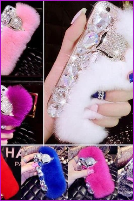 Luxury Fancy Diamond Crystal Stones Furry Phone Case Back Cover DE286 - Furdela