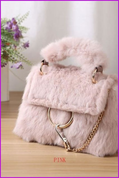 Luxury Real Rabbit Fur Fashion Ladies Shoulder Bag DF081 - Furdela