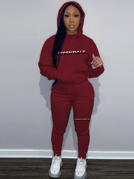 Essentials Letter Print Kangaroo Pocket Oversized Tracksuit Set AR5073