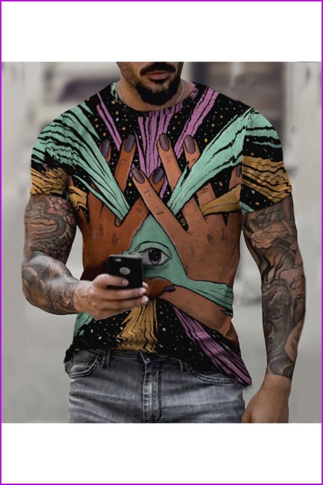 Men's Contrast Color Printed Short Sleeve Tee - Furdela Wholesale