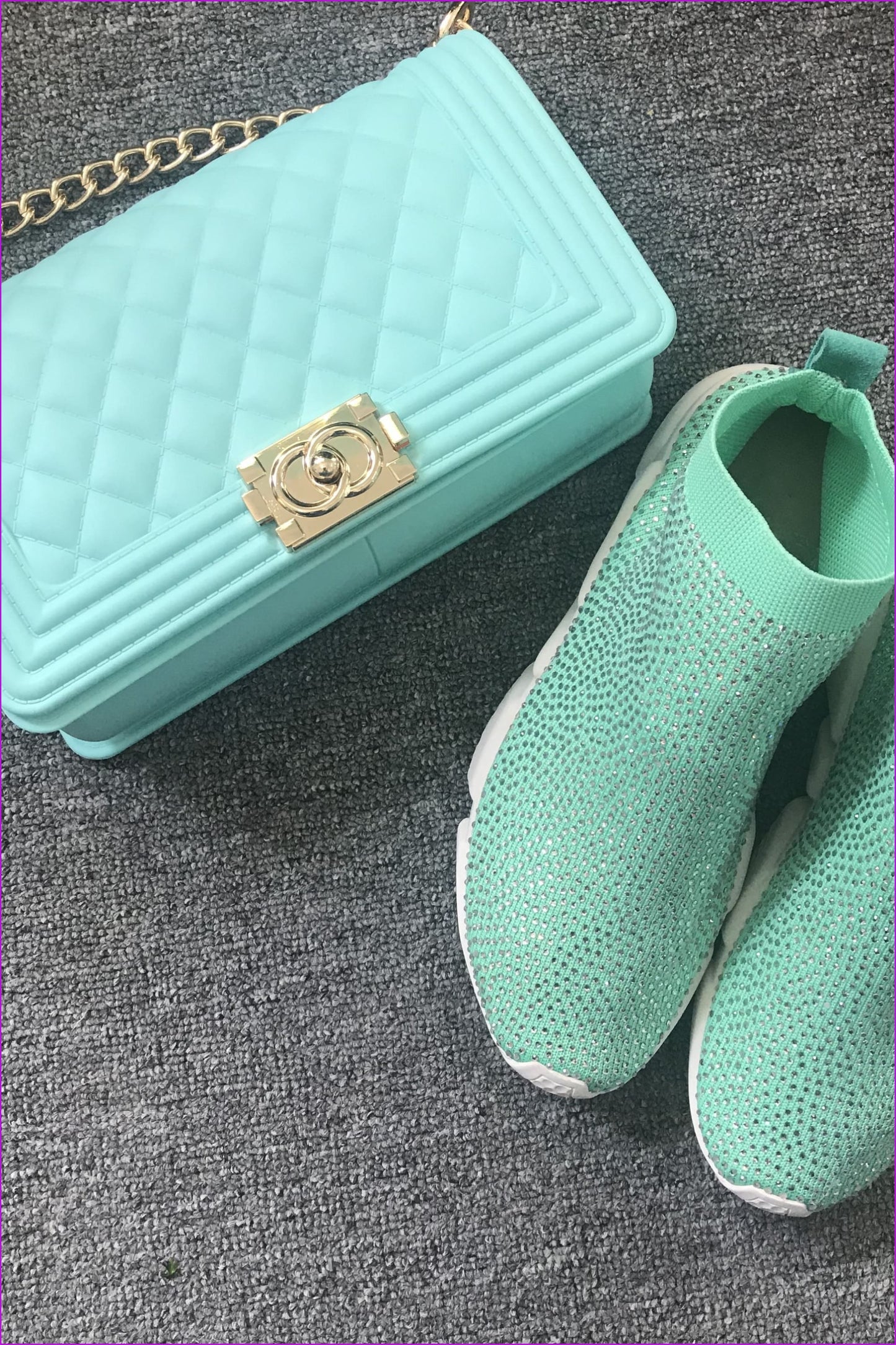 Mint Jelly Shoulder Bag And Sneakers Set - Furdela