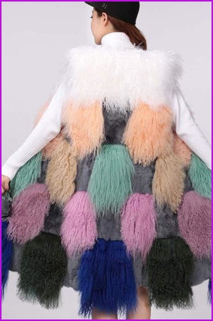 Mixcolored Mongolian Lamb Fur Gilet DO1523 - Furdela