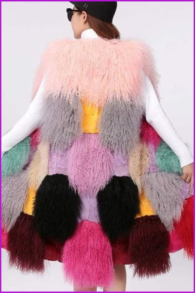 Mixcolored Mongolian Lamb Fur Gilet DO1523 - Furdela