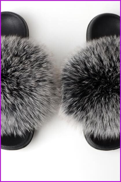 Mixed Black Fox Full-Pelt Fur Sliders DF003 - Furdela Wholesale