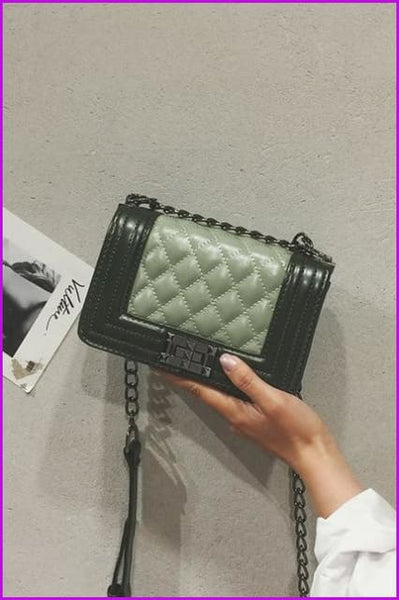 Mixed Color Chain PU Cross Body Bag - Furdela