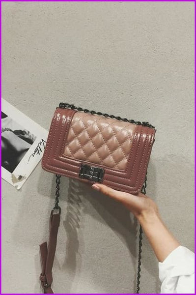 Mixed Color Chain PU Cross Body Bag - Furdela