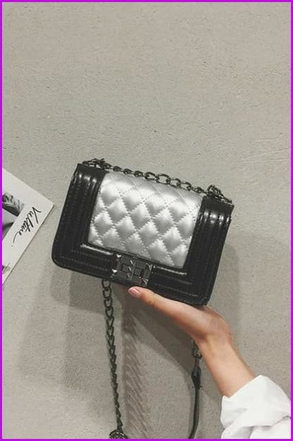 Mixed Color Chain PU Cross Body Bag - Furdela