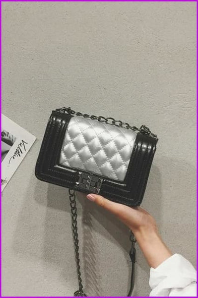 Mixed Color Chain PU Cross Body Bag - Furdela