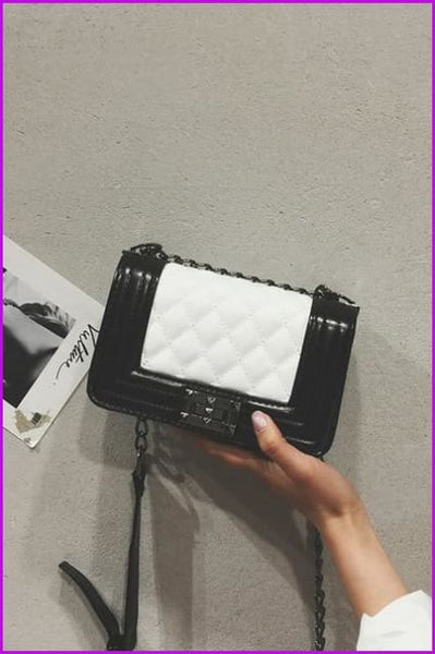 Mixed Color Chain PU Cross Body Bag - Furdela