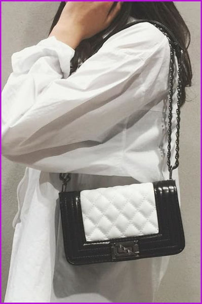 Mixed Color Chain PU Cross Body Bag - Furdela