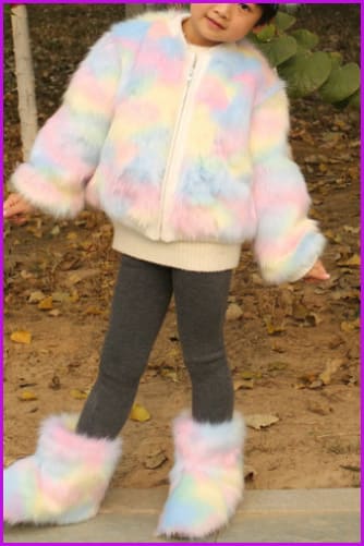 Mixed Colorful Blue Faux Kids Coat And Boots Set - Furdela