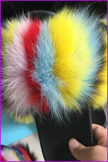 Mixed Colorful Fox Full-Pelt Fur Sliders DF003 - Furdela