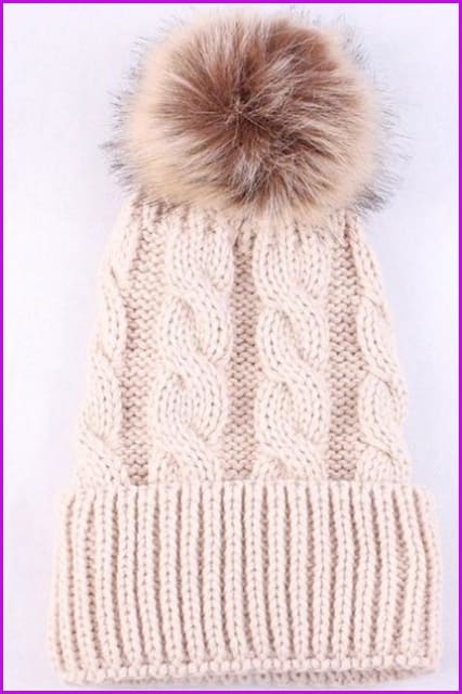 Mom And Kids Winter Knit Faux Fur Pompom Hats - Furdela