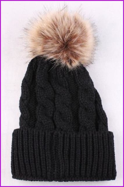 Mom And Kids Winter Knit Faux Fur Pompom Hats - Furdela