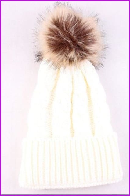 Mom And Kids Winter Knit Faux Fur Pompom Hats - Furdela