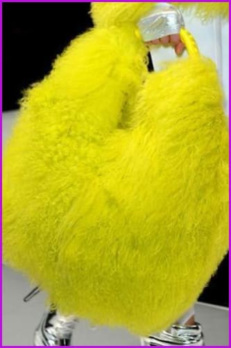 Mongolia Tan Sheep Fur Handbag DO1448 Yellow/White/Rose Red - Furdela