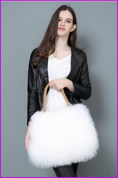 Mongolian sheep fur lady's bag F2593 - Furdela Wholesale