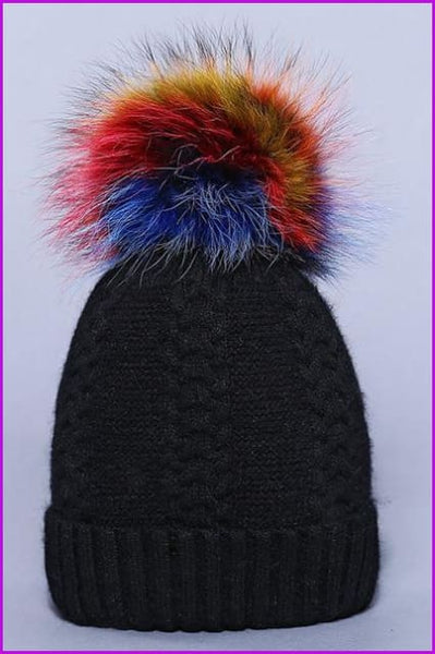 Multi Colored Raccoon Fur And Knited Hat DY1727 - Furdela