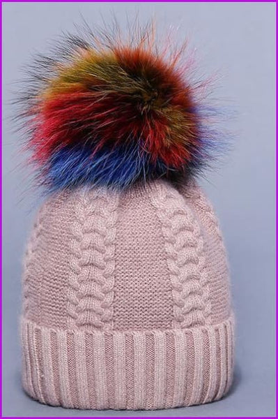 Multi Colored Raccoon Fur And Knited Hat DY1727 - Furdela