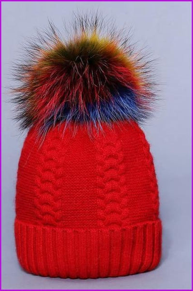 Multi Colored Raccoon Fur And Knited Hat DY1727 - Furdela