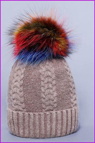 Multi Colored Raccoon Fur And Knited Hat DY1727 - Furdela