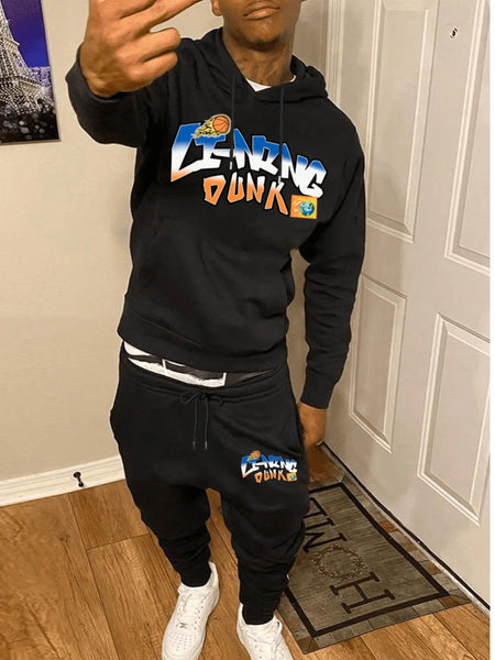 Men Letter Print Kangaroo Pocket Tracksuit Set F4109