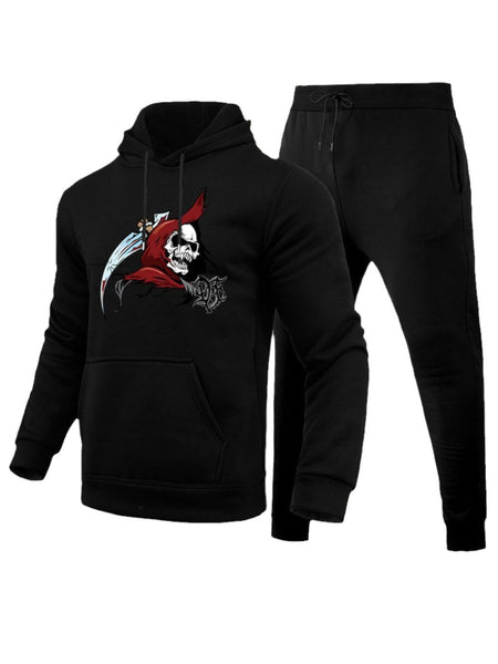 Men Skull Head Print Kangaroo Pocket Tracksuit Set AR7020