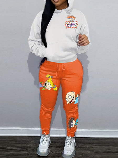 Plus Size Cartoon Letter Print Drawstring Sweatpants AT9018
