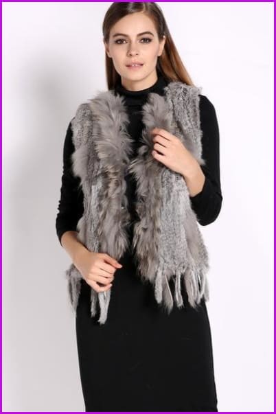 Natural Real Rabbit Fur knitted Gilet DO549 - Furdela